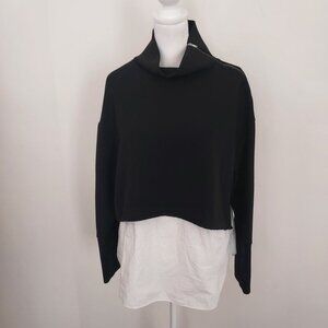 Zara Black/White Mock Neck Shoulder Zip Layered Top Size Medium